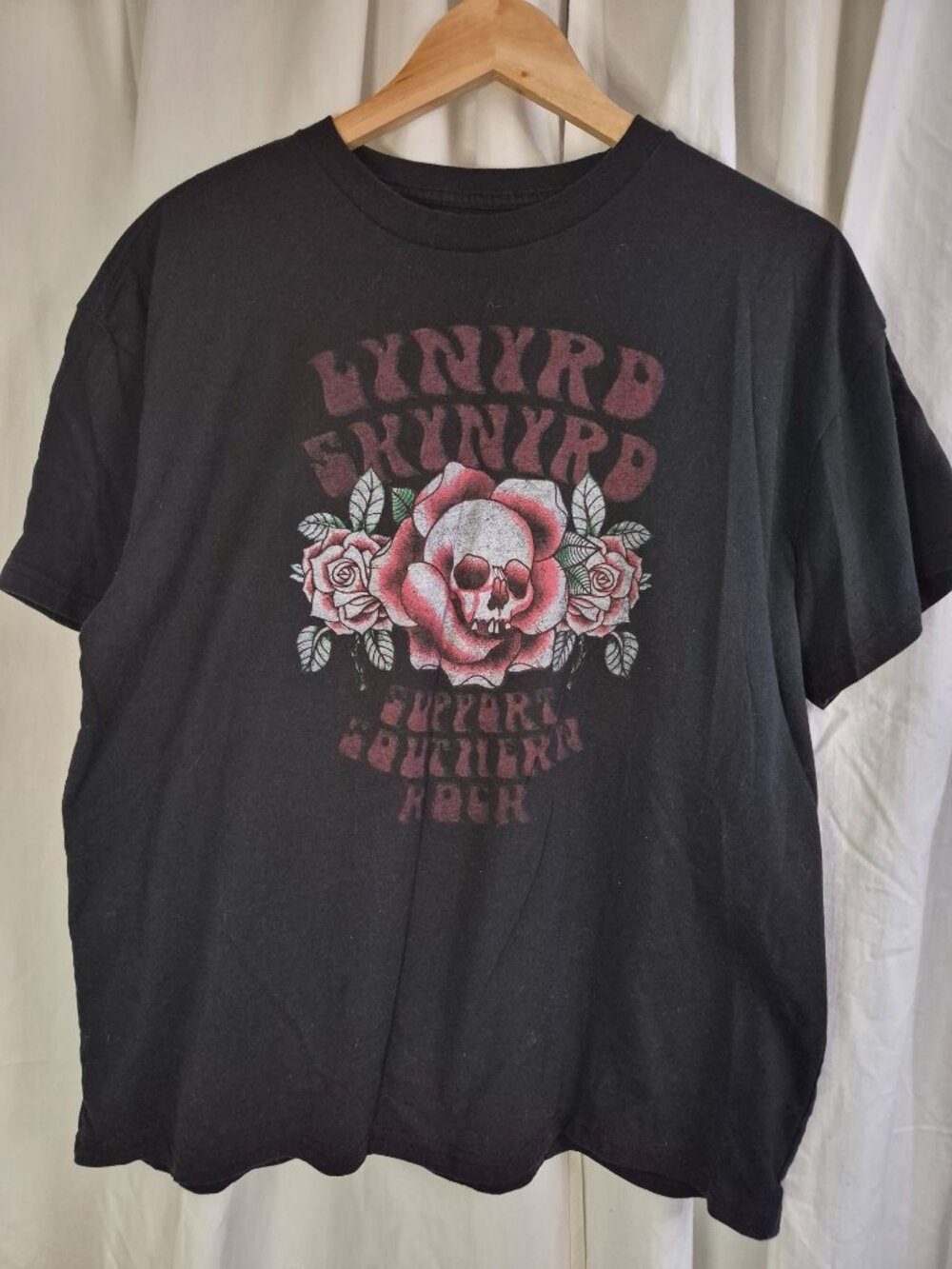 Lynyrd Skynyrd Large Black Skull Support Southern Rock Band Classic Tee